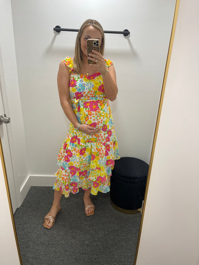Oasis Floral Ruffle Midi Dress