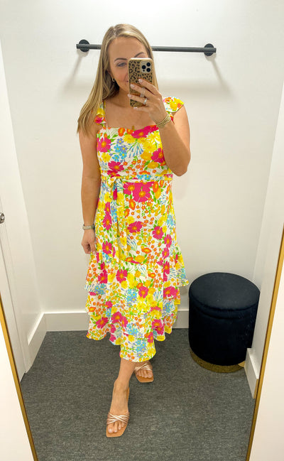 Oasis Floral Ruffle Midi Dress